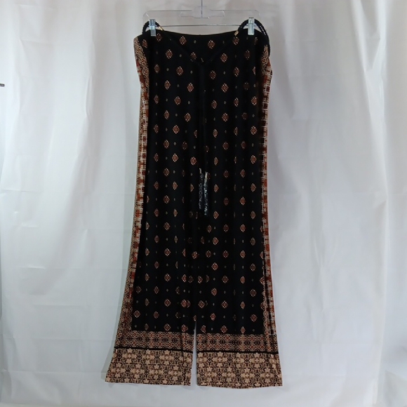 Susan Graver Pants - Susan Graver Women's Size XL Black and Brown Wide Leg Pants Tassled Rope Belt
